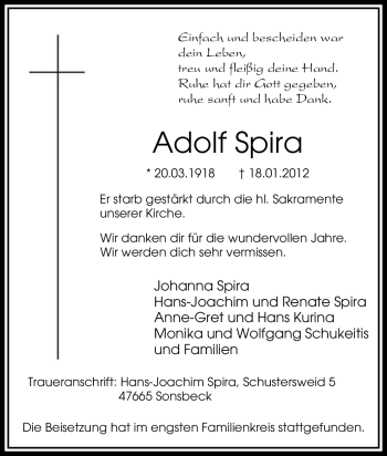 Traueranzeige von Adolf Spira von Tageszeitung