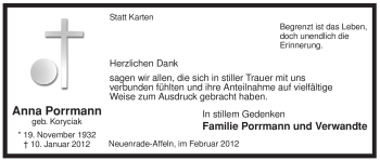 Traueranzeige von Anna Porrmann von Tageszeitung