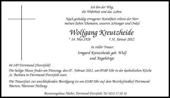 Traueranzeige von Wolfgang Kreutzheide von Tageszeitung