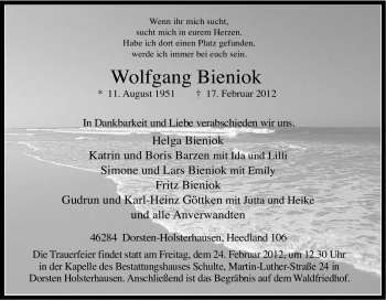 Traueranzeige von Wolfgang Bieniok von Tageszeitung