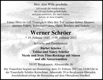 Traueranzeige von Werner Schröer von Tageszeitung