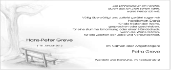 Traueranzeige von Hans-Peter Greve von Tageszeitung