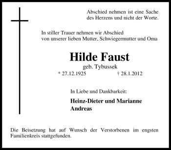 Traueranzeige von Hilde Faust von Tageszeitung