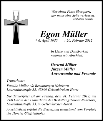 Traueranzeige von Egon Müller von Tageszeitung