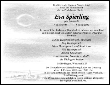 Traueranzeige von Eva Spierling von Tageszeitung