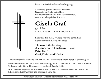 Traueranzeige von Gisela Graf von Tageszeitung