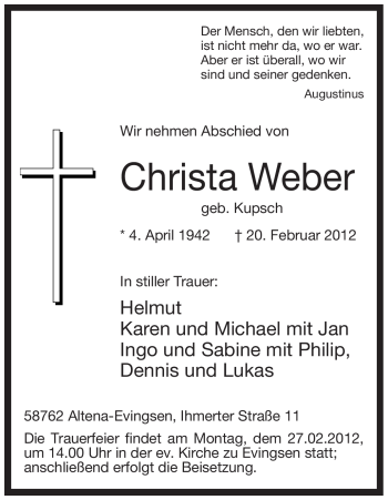 Traueranzeige von Christa Weber von Tageszeitung