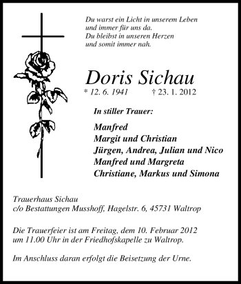 Traueranzeige von Doris Sichau von Tageszeitung