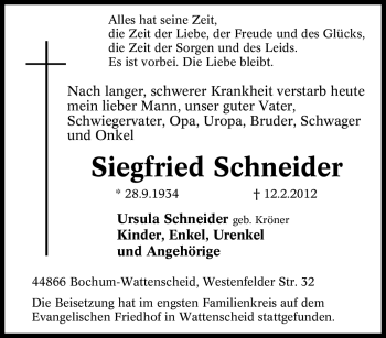 Traueranzeige von Siegfried Schneider von Tageszeitung