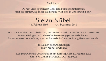 Traueranzeige von Stefan Nübel von Tageszeitung