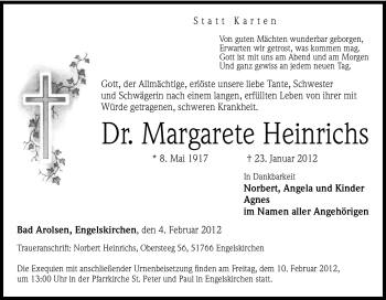 Traueranzeige von Margarete Heinrichs von Tageszeitung