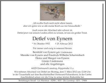 Traueranzeige von Detlef von Eynern von Tageszeitung