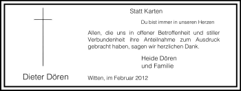 Traueranzeige von Dieter Dören von Tageszeitung