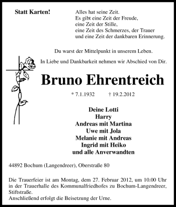 Traueranzeige von Bruno Ehrentreich von Tageszeitung
