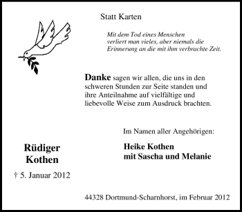 Traueranzeige von Rüdiger Kothen von Tageszeitung