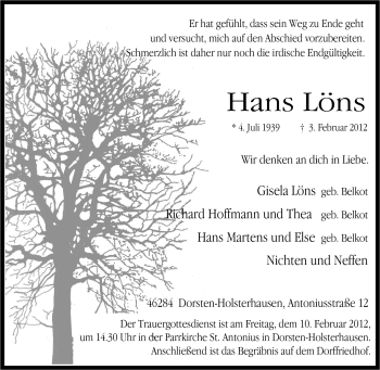 Traueranzeige von Hans Löns von Tageszeitung