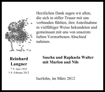 Traueranzeige von Reinhard Langner von Tageszeitung
