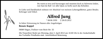 Traueranzeige von Alfred Jung von Tageszeitung