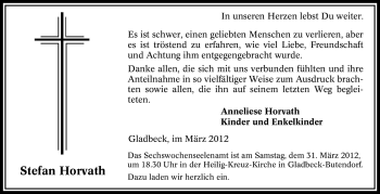Traueranzeige von Stefan Horvath von Tageszeitung