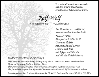 Traueranzeige von Ralf Wolf von Tageszeitung