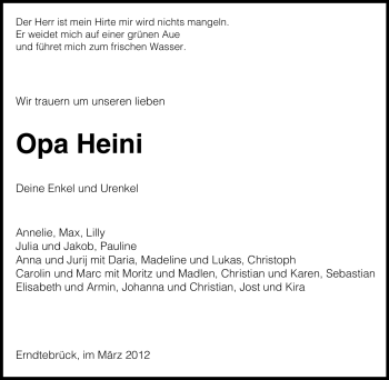 Traueranzeige von Heini Unbekannt von Tageszeitung