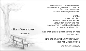 Traueranzeige von Hans Wershoven von Tageszeitung