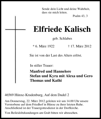 Traueranzeige von Elfriede Kalisch von Tageszeitung