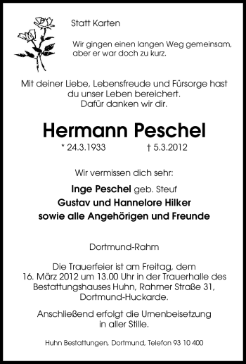 Traueranzeige von Hermann Peschel von Tageszeitung