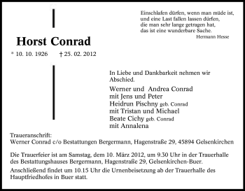 Traueranzeige von Horst Conrad von Tageszeitung