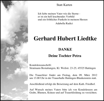 Traueranzeige von Gerhard Hubert Liedtke von Tageszeitung