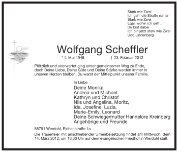Traueranzeige von Wolfgang Scheffler von Tageszeitung