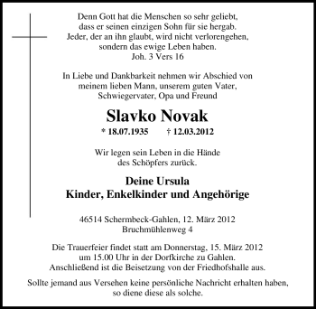 Traueranzeige von Slavko Novak von Tageszeitung