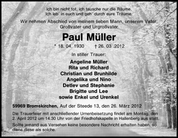 Traueranzeige von Paul Müller von Tageszeitung
