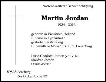 Traueranzeige von Martin Jordan von Tageszeitung