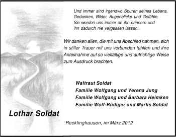 Traueranzeige von Lothar Soldat von Tageszeitung