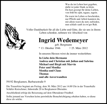 Traueranzeige von Ingrid Wedemeyer von Tageszeitung