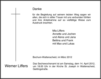 Traueranzeige von Werner Liffers von Tageszeitung