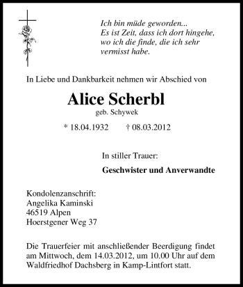 Traueranzeige von Alice Scherbl von Tageszeitung