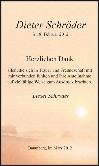 Traueranzeige von Dieter Schröder von Tageszeitung