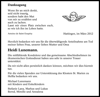 Traueranzeige von Heidi Lunemann von Tageszeitung