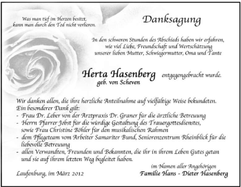 Traueranzeige von Herta Hasenberg von Tageszeitung