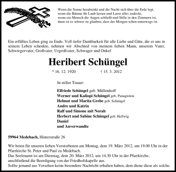 Traueranzeige von Heribert Schüngel von Tageszeitung