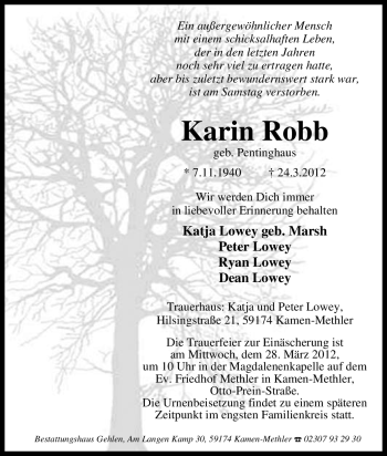 Traueranzeige von Karin Robb von Tageszeitung