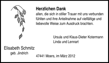 Traueranzeige von Elisabeth Schmitz von Tageszeitung