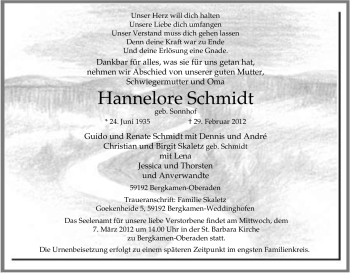 Traueranzeige von Hannelore Schmidt von Tageszeitung