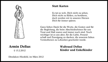 Traueranzeige von Armin Delius von Tageszeitung