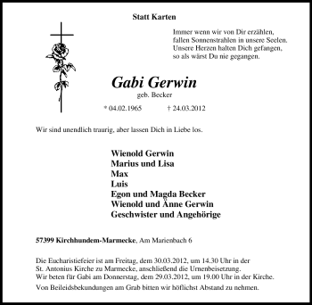 Traueranzeige von Gabi Gerwin von Tageszeitung