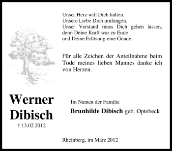 Traueranzeige von Werner Dibisch von Tageszeitung