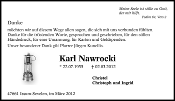 Traueranzeige von Karl Nawrocki von Tageszeitung
