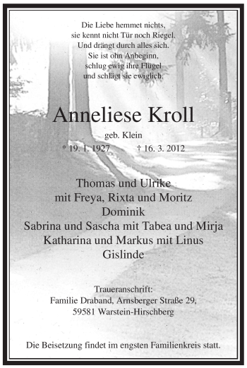 Traueranzeige von Anneliese Kroll von Tageszeitung